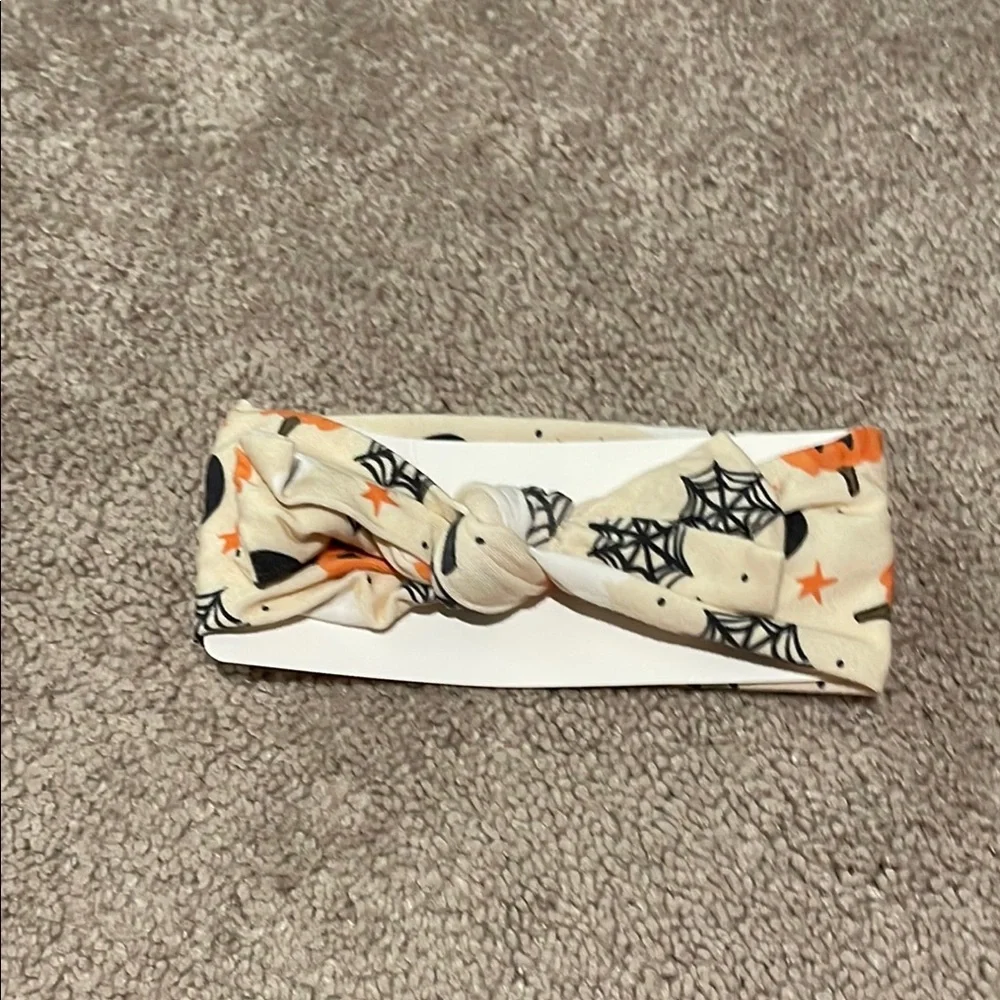 Caden Lane Cream Halloween Spider Web Knot Headband with Orange Accents